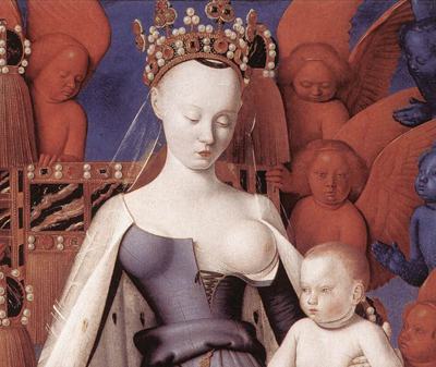 Virgem e crian&ccedil;a rodeada por anjos, de Jean Fouquet, 1420-1480